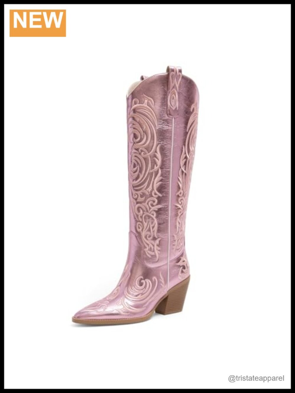 Women's Knee-High Western Boots Pointed Toe Embroidered Faux Leather